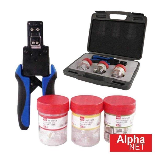 Kit Alicate de Cravar + Fichas Passante CAT5E CAT6 UTP FTP - (98-155KP)