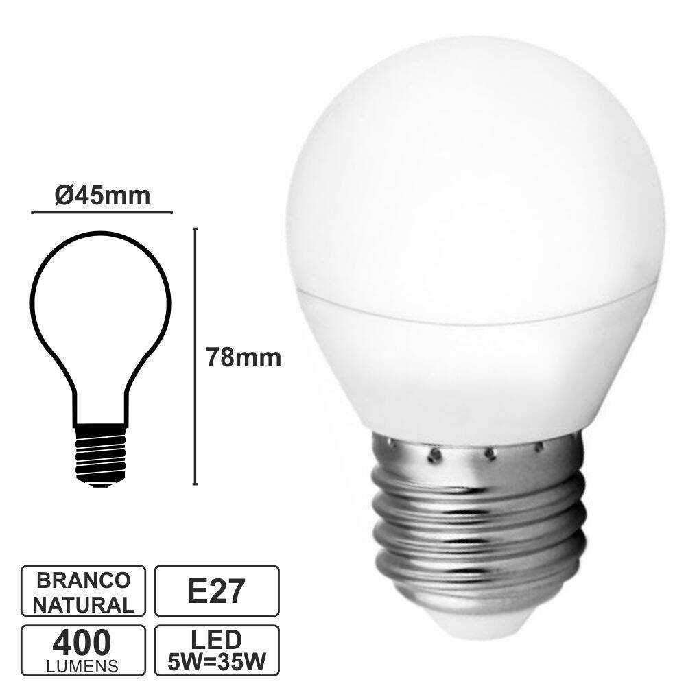 Lâmpada E27 5W=35W 230V LEDS SMD Globo Branco Natural 400lm - (98318)