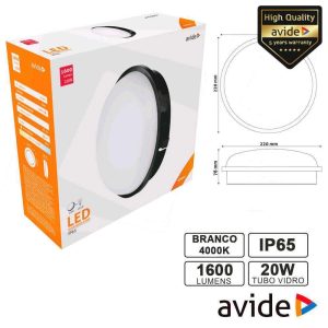 Painel LEDS Redondo 20W 220mm 4000k 1600lm IP65 AVIDE - (ABBHL-R-20W-NW-BL)