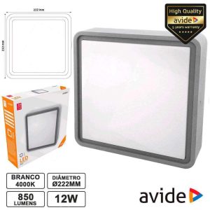 Painel LEDS Quadrado 12W 222mm 4000k 850lm Ip54 AVIDE - (ABHL54-SG-12W-NW)