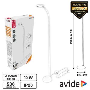 Candeeiro de Pé LED 12W 4000K 500lm Branco IP20 AVIDE - (ABLFL-12W-ANGEL-W)