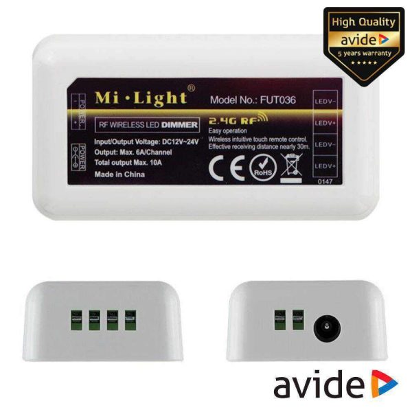 Controlador P/ Fita LEDS Monocor 12V/24V 10A AVIDE - (ABLS12VDIMM-RFC-4Z)