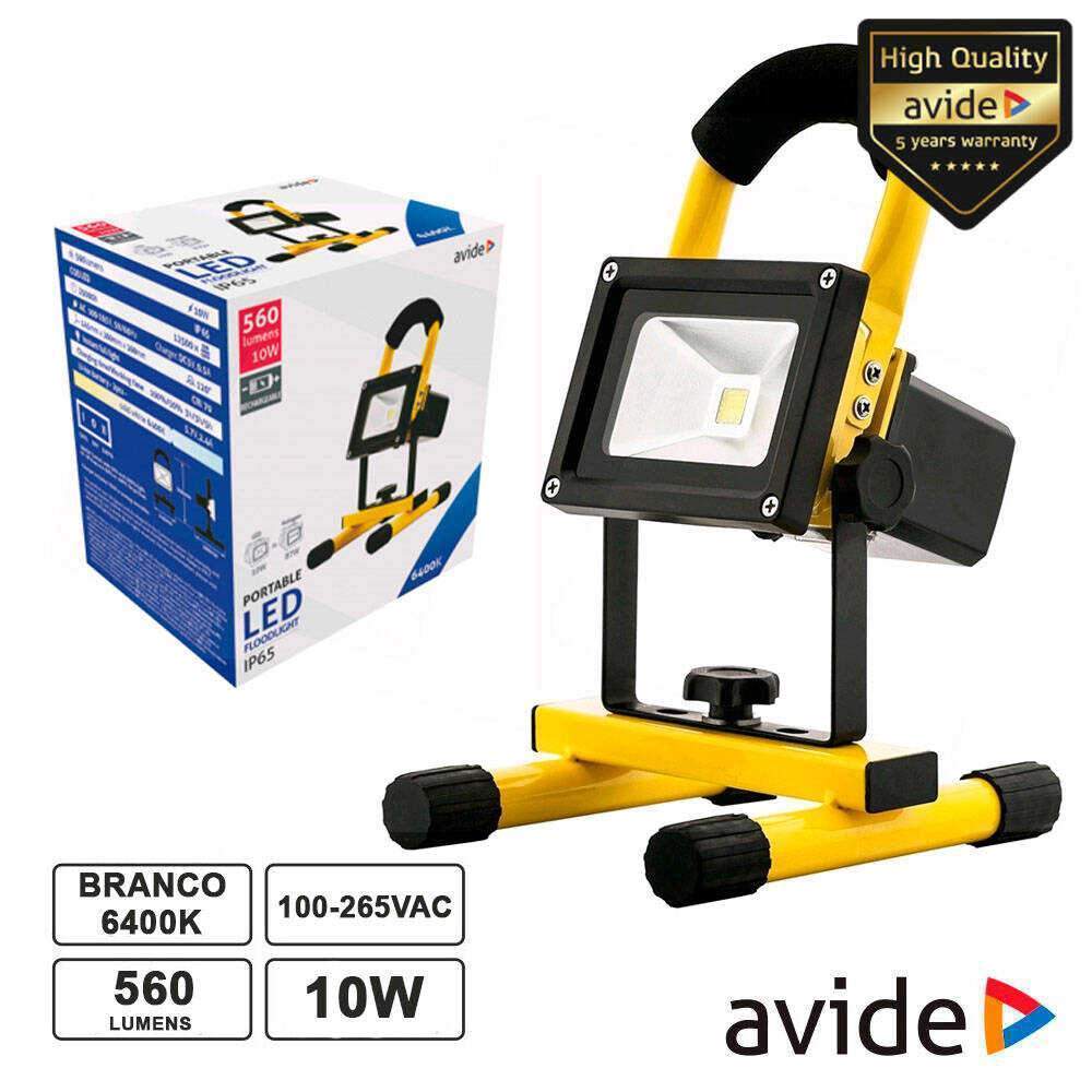 Foco LED Portátil Recarregável 10W 6400k 560lm IP65 AVIDE - (ABRFLCW-10W)