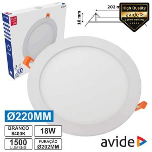 Painel LEDS Redondo 18W 220mm 6400k 1500lm AVIDE - (ACRPCW-R-18W-ALU)