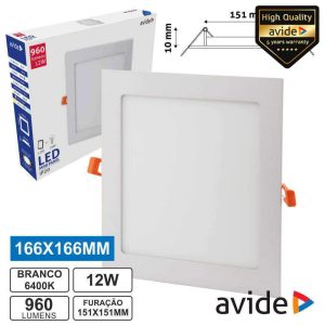 Painel LEDS Quadrado 12W 166mm 6400k 960lm AVIDE - (ACRPCW-S-12W-ALU)