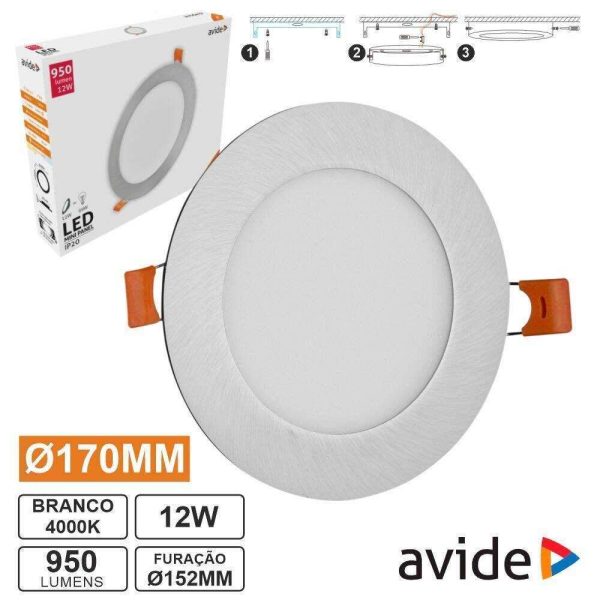 Painel LEDS Redondo 12W 170mm 4000K 950lm AVIDE - (ACRPNW-R-12W-SN)
