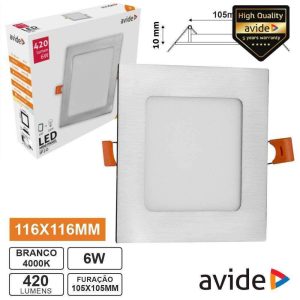 Painel LEDS Quadrado 6W 116mm 4000K 420lm AVIDE - (ACRPNW-S-6W-SN)