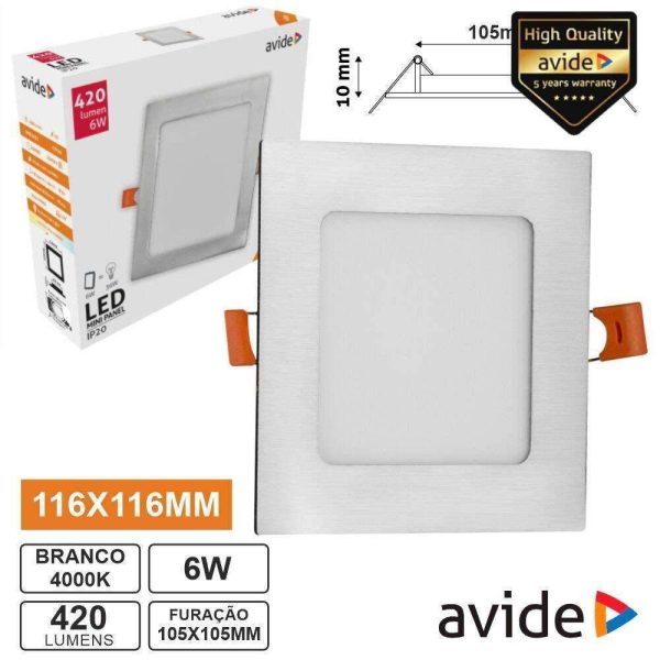 Painel LEDS Quadrado 6W 116mm 4000K 420lm AVIDE - (ACRPNW-S-6W-SN)