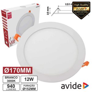 Painel LEDS Redondo 12W 170mm 3000k 940lm AVIDE - (ACRPWW-R-12W-ALU)