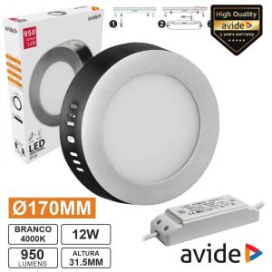 Painel LEDS Redondo Superfície 12W 170mm 4000K 950lm AVIDE - (ACSMNW-R-12W-SN)