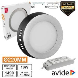 Painel LEDS Redondo Superfície 18W 220mm 4000K 1490lm AVIDE - (ACSMNW-R-18W-SN)