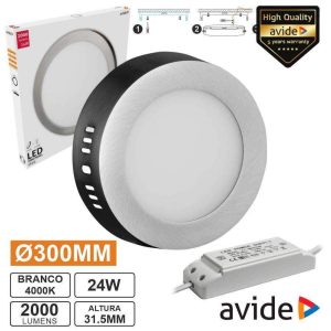 Painel LEDS Redondo Superfície 24W 300mm 4000K 2000lm AVIDE - (ACSMNW-R-24W-SN)