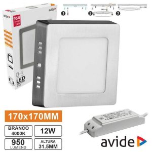 Painel LEDS Quadrado Superfície 12W 170mm 4000K 840lm AVIDE - (ACSMNW-S-12W-SN)