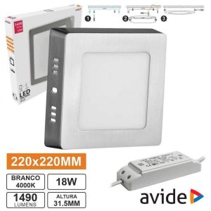 Painel LEDS Quadrado Superfície 18W 220mm 4000K 1490lm AVIDE - (ACSMNW-S-18W-SN)