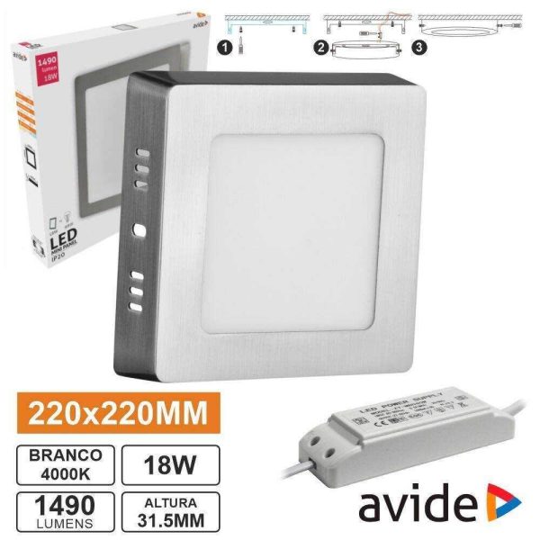 Painel LEDS Quadrado Superfície 18W 220mm 4000K 1490lm AVIDE - (ACSMNW-S-18W-SN)