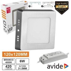 Painel LEDS Quadrado Superfície 6W 120mm 4000K 420lm AVIDE - (ACSMNW-S-6W-SN)
