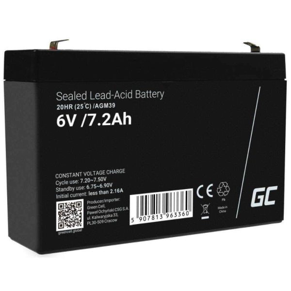 Bateria Chumbo Gel AGM 6V 7.2A GREEN CELL - (AGM39)