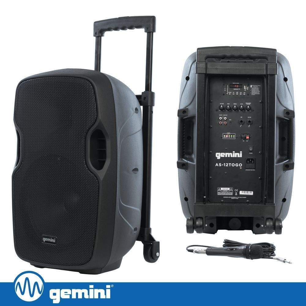 Coluna Amplificada 12" 1500W BT/FM/USB/SD/MIC/BAT GEMINI - (AS-12TOGO)