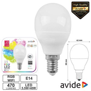 Lâmpada E14 Dimável 5.5W LED MiniGlobo RGBW WIFI 470lm AVIDE - (ASMG14RGBW-5.5W-WF)