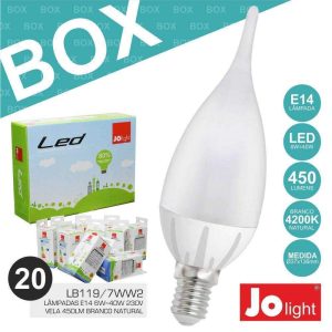 Box 20 Lâmpadas E14 6W=40W 230V Vela Branco Natural Jolight - (BOXLB119/7NW)