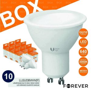 Box 10 Lâmpadas GU10 8W=50W 230V LED 3000K 640lm - (BOXLLGU08WW(F))