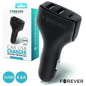 Adaptador Isqueiro 2xUSB E 1xUSB-C 4.8a FOREVER - (CC-05USB2/1C)
