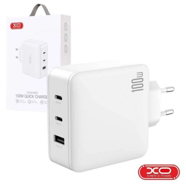 Alimentador USB-A 18W 2.4A / 2 USB-C PD 100W 3A GaN XO - (CE14)