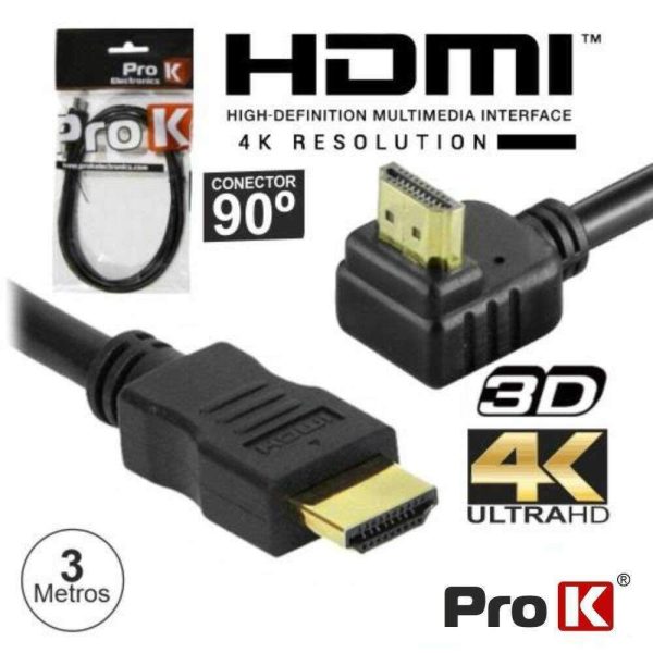 Cabo HDMI Dourado Macho / Macho 2.0 4k Preto 3m 90º PROK - (CHDMI3UANG)