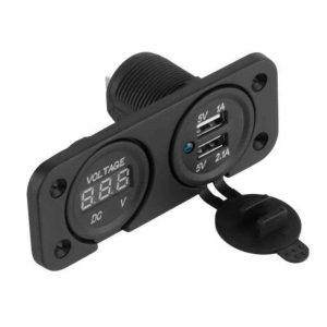 Tomada USB Dupla De Embutir C/ Voltímetro - (CHR0003)