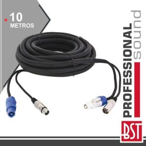 Cabo DMX XLR 3p Macho / XLR 3p Fêmea + powerCON 10m BST - (COMBO-XLR-POWERCON)