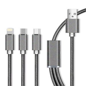 Cabo USB-A 2.0 / Micro USB-B Iphone 8P USB-C Cinzento - (CUSB-3IN1/GY)