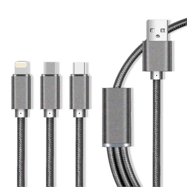 Cabo USB-A 2.0 / Micro USB-B Iphone 8P USB-C Cinzento - (CUSB-3IN1/GY)