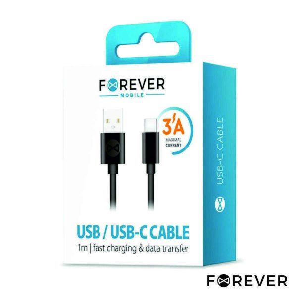 Cabo USB-A 2.0 3A Macho / USB-C Preto 1m FOREVER - Image 2
