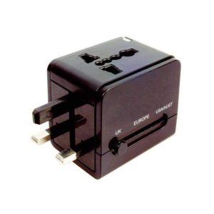 Ficha Adaptadora Viagem Universal Preta C/ 2 USB - (ELECT404)