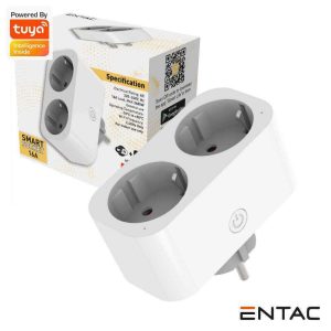 Ficha Elétrica 2x Schuko Inteligente WIFI Bluetooth ENTAC - (ES-DSA-WIBLE)