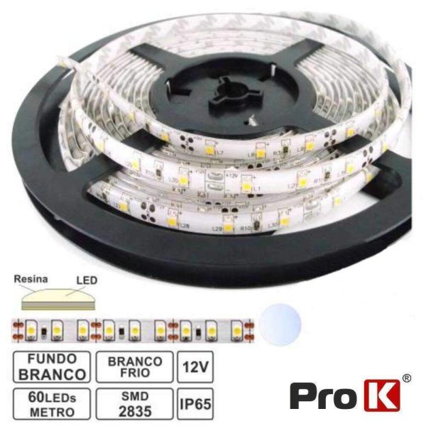 Fita 300 LEDS 2835 Impermeável Branco Frio 12V 5m PROK - (FL43CW)