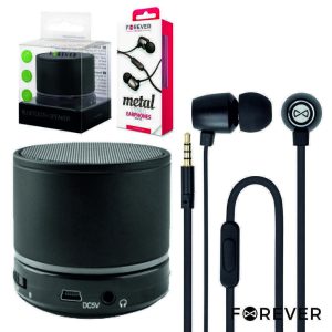 Coluna Bluetooth 3W USB/SDfm/Bat + Auscultadores Stereo - (FOREVERMUSIC-KIT2)
