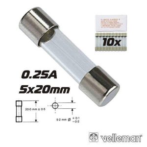 Fusível 5x20 Fusão Lenta 0.25a (10X) VELLEMAN - (FU0.25N)