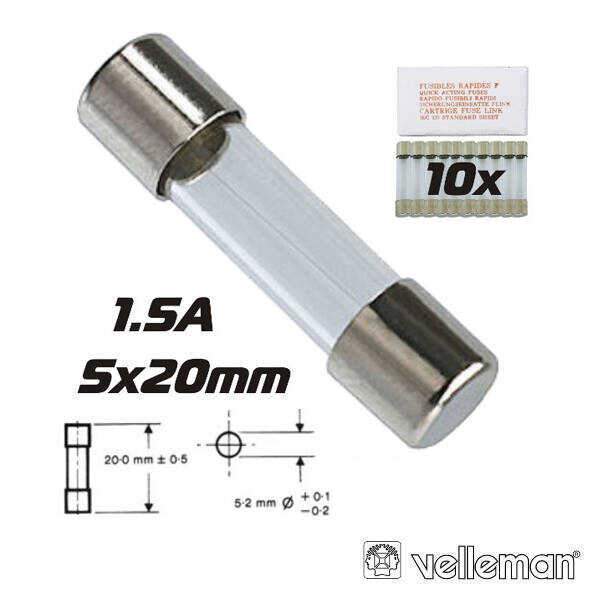 Fusível 5x20 Fusão Lenta 1.5A (10X) VELLEMAN - (FU1.5N)