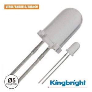 LED 5mm Alto Brilho Verde Amarelo E Branco Difuso Kingbright - (L-57GYW)