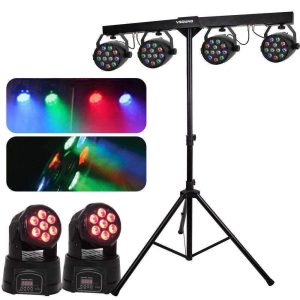 Suporte c/ 4 Projetores PAR 48 LEDs e 2 Moving Head RGBW - (LIGHT-SET-01)