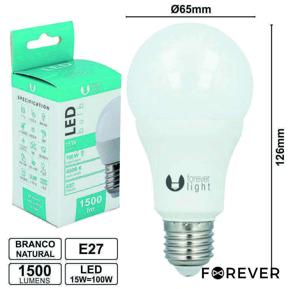 Lâmpada LED E27 Globo A65 15W 230V 4000k 1500lm - (LLE27G15NWO(F))
