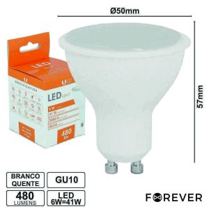 Lâmpada GU10 6W 230V LEDS Branco Quente 480lm - (LLGU06WWA(F))