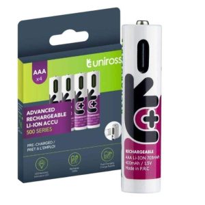 Pilha Lítio 10440/AAA Recarregável 1.5V 500mAh C/ USB-C x4 - (PLU-10430/1.5/BL4)