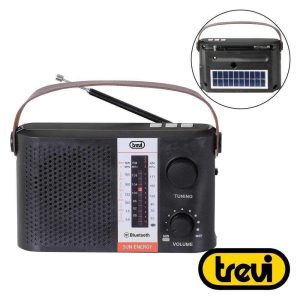 Rádio Portátil AM/FM/BT Clássico Preto C/ Painel Solar TREVI - (RA-7F25-BT-BK)