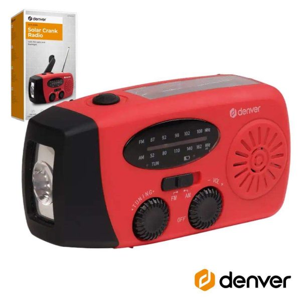 Rádio Portátil AM/FM c/ Painel Solar/Dínamo/Lanterna DENVER - (SCR-2005)