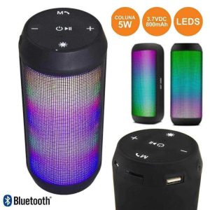Coluna Bluetooth Portátil 5W USB/SD/FM/Aux/Bat LEDS - (EP133K)