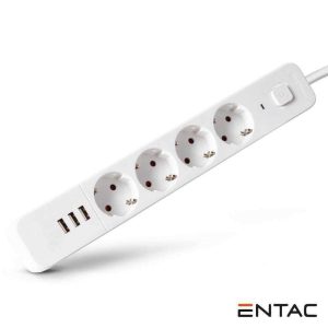 Extensão Elétrica 4x Schuko +3 USB C/ Interruptor 1.5m ENTAC - (ESES1.5G4-1.5-SW-3)