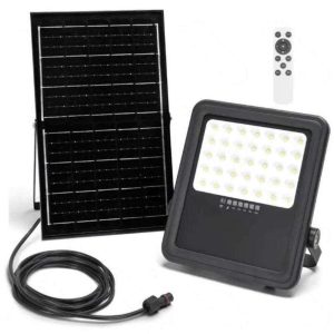 Foco LED C/ Painel Solar 300W 6500K 3000lm Preto - (FPLE300CW-SOLAR(A))
