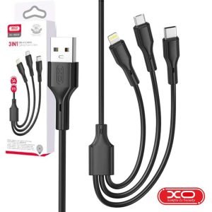 Cabo USB-A Macho P/ MicroUSB/ Lightning/ USB-C 100W 1m XO - (NB230-3IN1-BK)